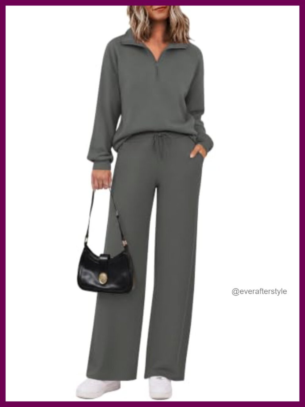 Ekouaer 2 Piece Lounge Set Half Zip Top Wide Leg Pants